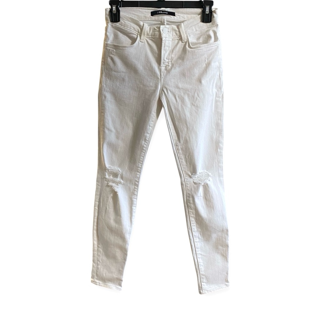 J Brand Midrise Super Skinny Ripped Jeans